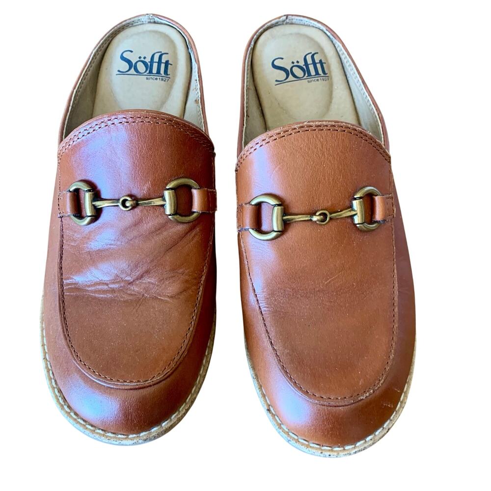 Sofft Naoko Mules Leather Women’s 6M Chestnut Brown Shoes